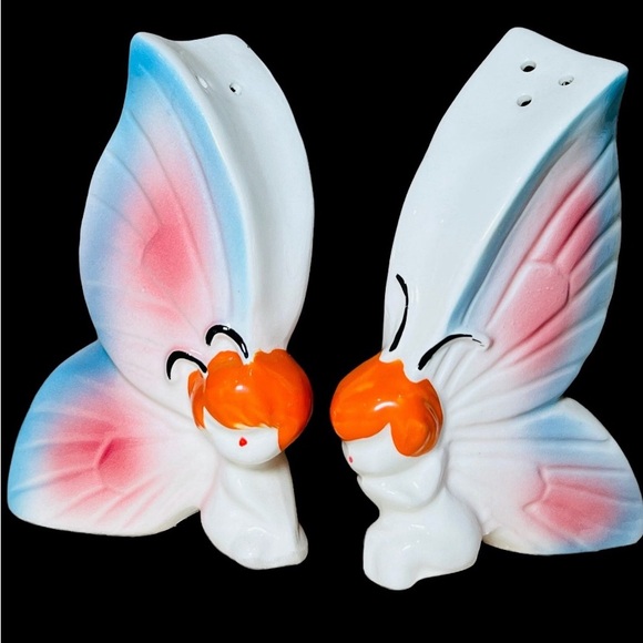Vintage Japan Pixie Fairy Butterfly Salt & Pepper Shakers - Picture 2 of 10
